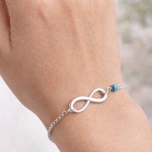 Silver Infinity Bracelet with Turquoise Bead